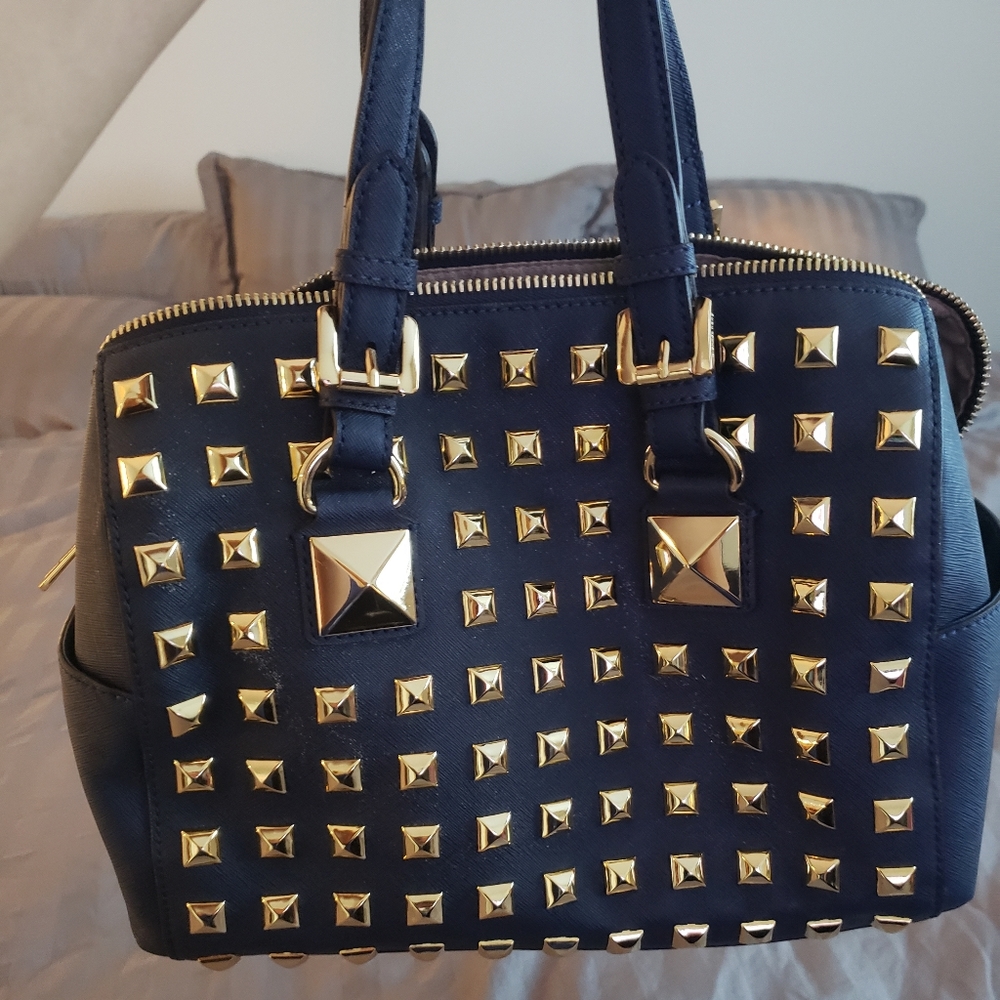 Michael kors navy blue leather studded bag